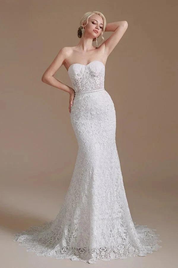 Beautiful Long Mermaid Sweetheart Lace Wedding Dresses with Detachable Sleeves (ZD14351) - View 4 | VelvetHem