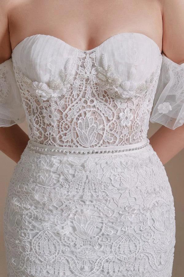 Beautiful Long Mermaid Sweetheart Lace Wedding Dresses with Detachable Sleeves (ZD14351)