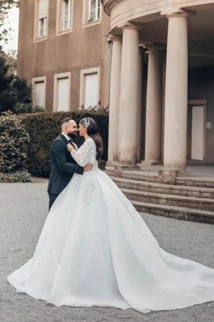Beautiful Long White A-line Square Neck Lace Wedding Dress with Long Sleeves (ZD15550) - View 8 | VelvetHem