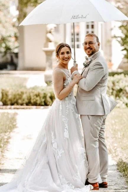 Beautiful Long White A-line V-neck Sleeveless Wedding Dress with Lace (ZD16673) - VelvetHem