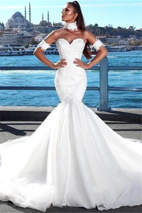 Beautiful Mermaid Sweetheart Beautiful Wedding Dress Lace Dresses for Weddings with Choker (ZD13856) - VelvetHem