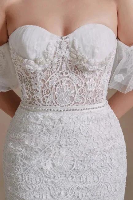 Beautiful Off-the-shoulder Sleeveless Mermaid Floor-Length Lace Wedding Dresses with Applique (ZD14660) - View 6 | VelvetHem