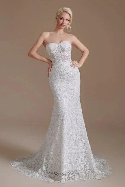 Beautiful Off-the-shoulder Sleeveless Mermaid Floor-Length Lace Wedding Dresses with Applique (ZD14660)