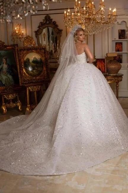 Beautiful Off-the-shoulder Sweetheart Sleeveless Ball Gown Wedding Dress With Glitter (ZD14978) - View 2 | VelvetHem