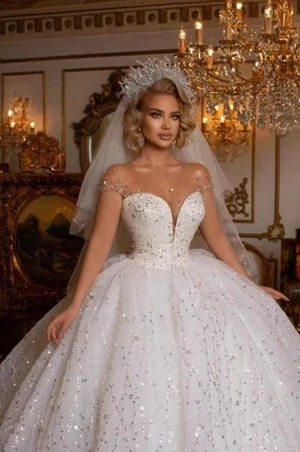 Beautiful Off-the-shoulder Sweetheart Sleeveless Ball Gown Wedding Dress With Glitter (ZD14978) - View 3 | VelvetHem