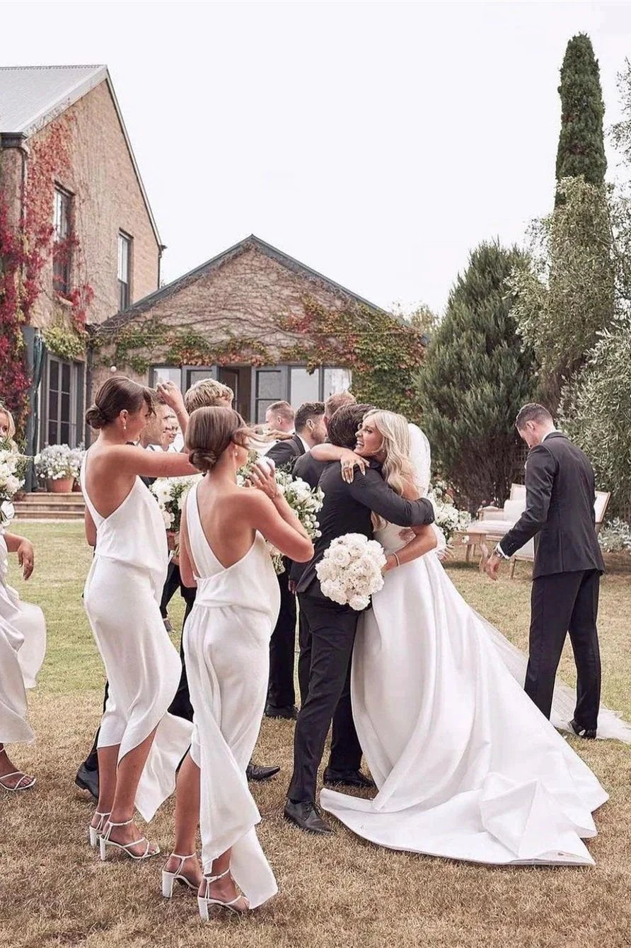 Beautiful Simple White A-line Wedding Dress With Side Slit (ZD16462)