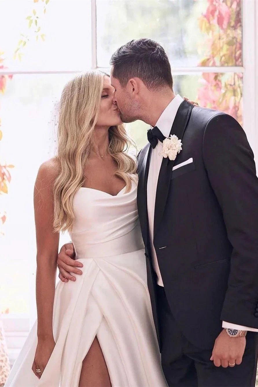 Beautiful Simple White A-line Wedding Dress With Side Slit (ZD16462)