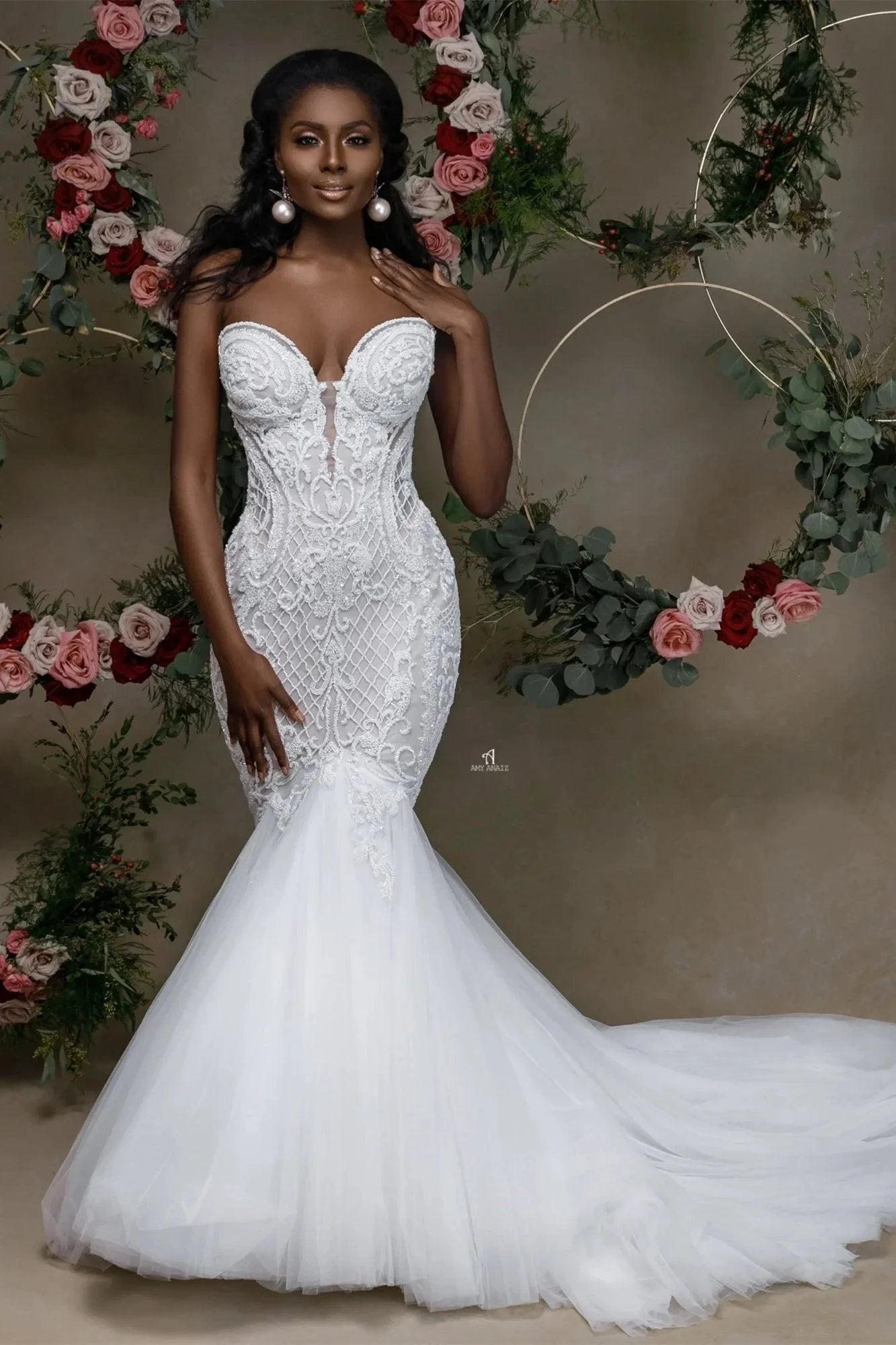 Beautiful Strapless Sweetheart Lace Mermaid Wedding Dress With Applique (ZD16440)