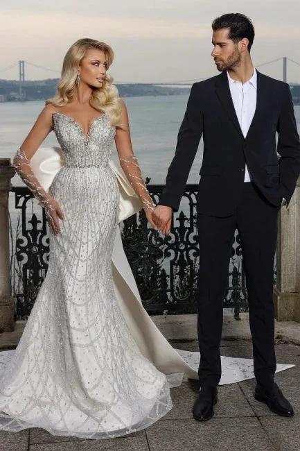 Beautiful Strapless Sweetheart Mermaid Wedding Dress with Chapel Train (ZD14891)