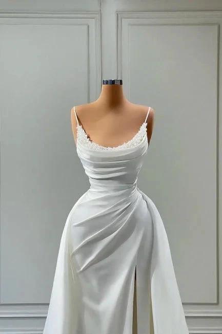 Beautiful White Long A-line Spaghetti Straps Wedding Dresses With Beads (ZD16406)