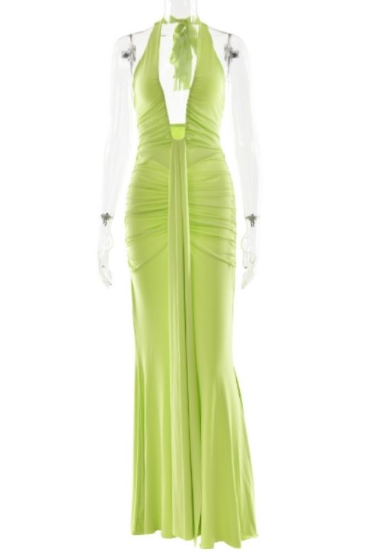 Bella Bodycon Wrap Maxi Dress - Neon Green