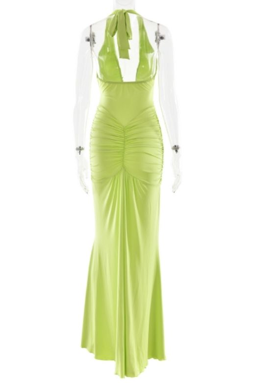 Bella Bodycon Wrap Maxi Dress - Neon Green