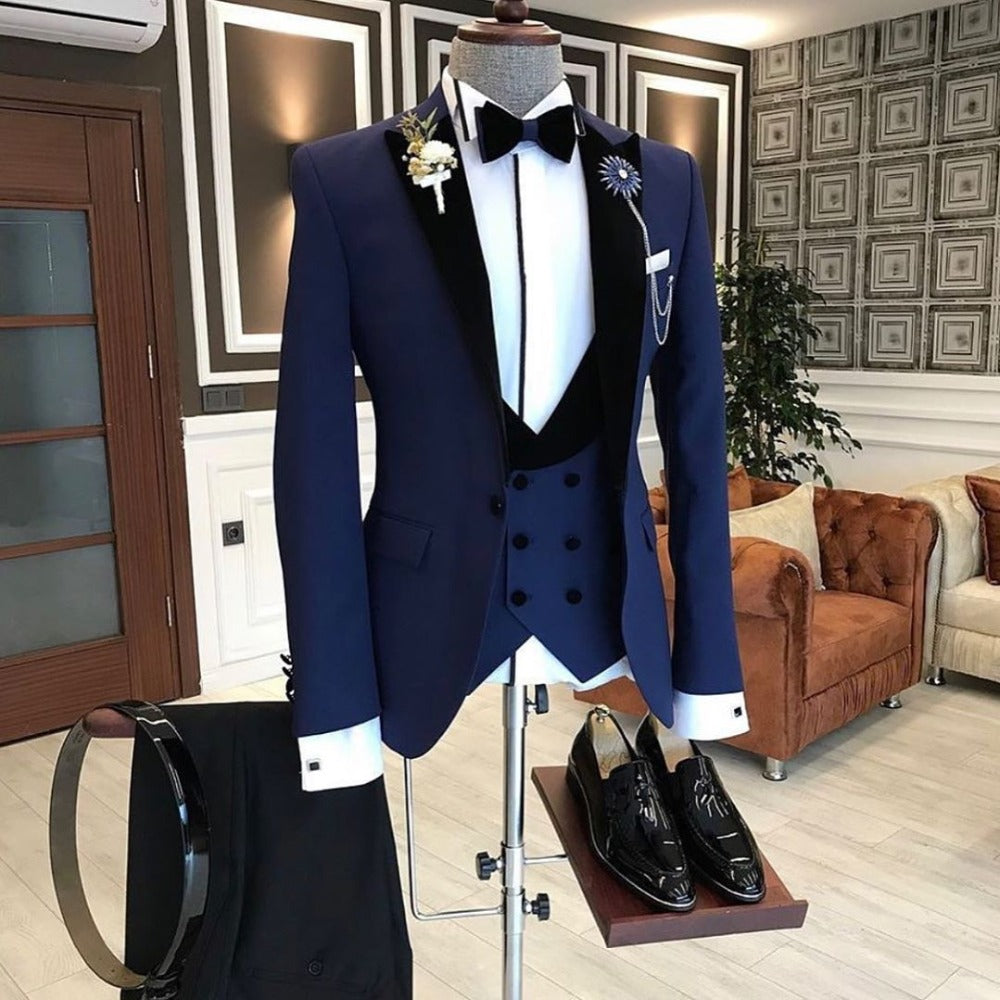 Bespoke Peaked Lapel Slim-Fit Dark Navy Formal Business Men Suit