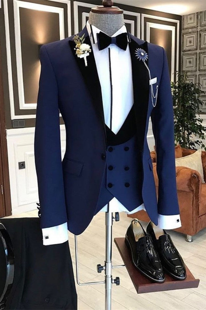 Bespoke Peaked Lapel Slim-Fit Dark Navy Formal Business Men Suit