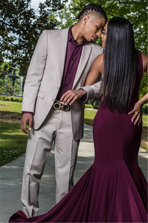 Bespoke Silver Two Piece Prom Outfit Fashion Slim-Fit Men's Suit Online