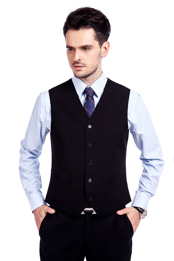 Bespoke Solid Black Three Piece Suits for Men