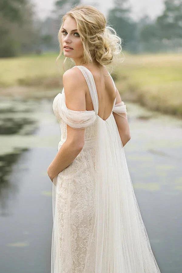 Best Long Sheath Lace Tulle Wedding Dress (ZD14369)