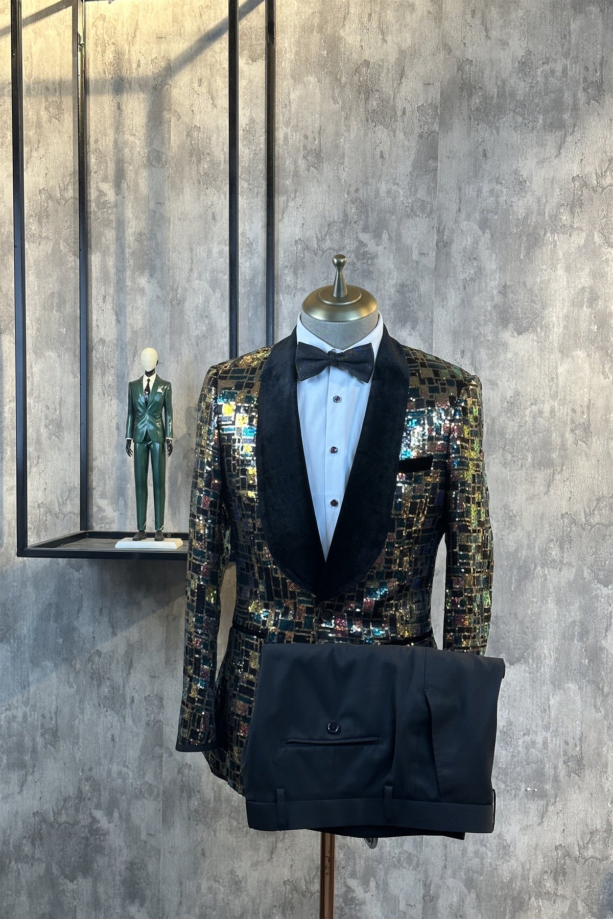 Best-Selling Sequin 2 Piece Shawl Lapel Single-Breasted Casual Suit