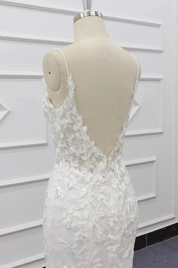 Best Spaghetti Strap Appliques Mermaid Wedding Dress (ZD13919)