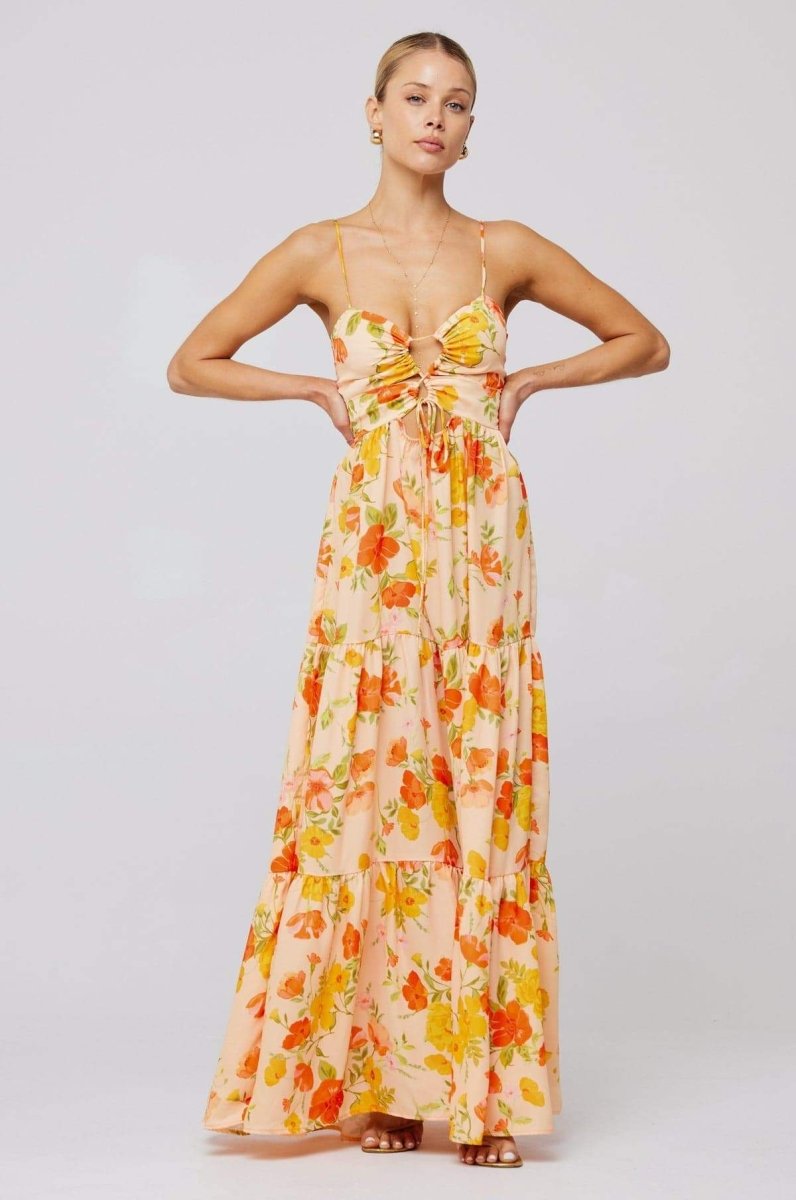 Beverly Printed Cut - out Maxi Slip Dress