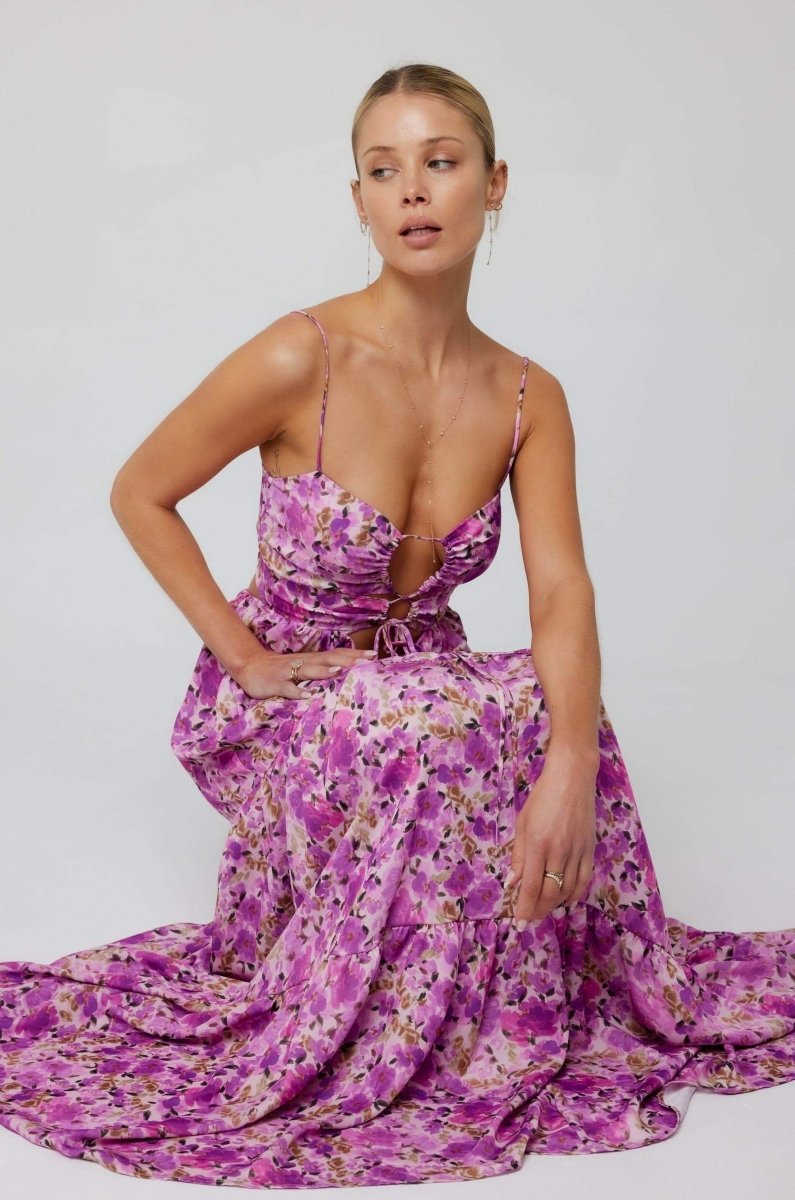 Beverly Printed Cut - out Maxi Slip Dress