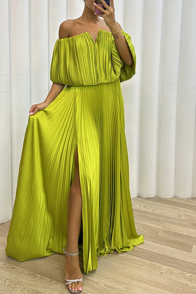 Sexy Formal Solid Slit Fold Off the Shoulder Evening Dress Dresses - View 3 | VelvetHem