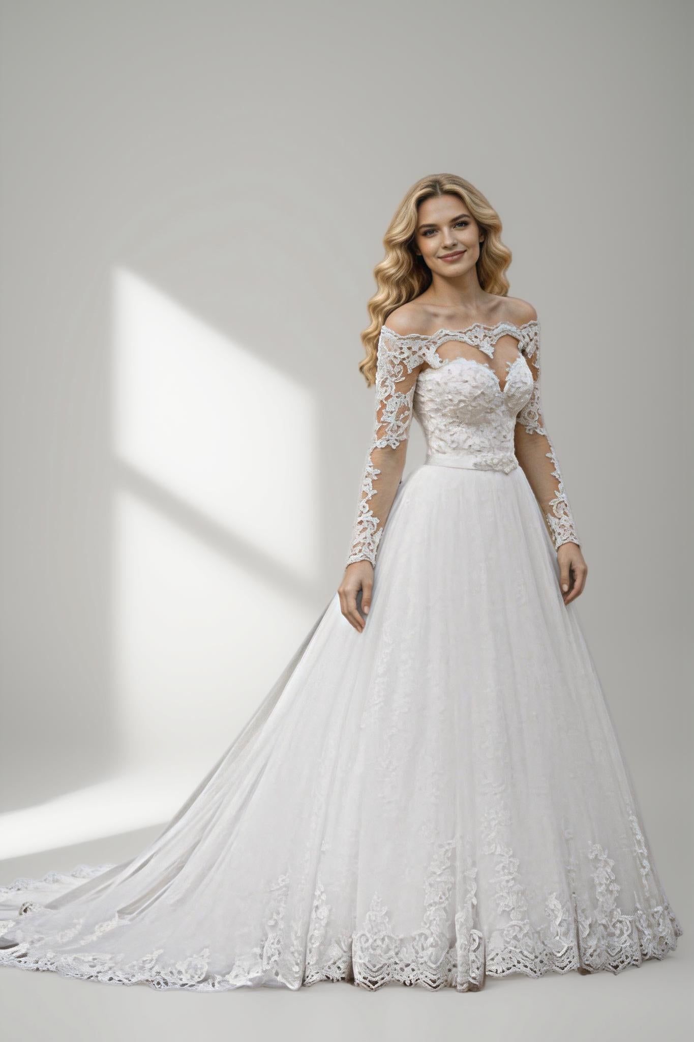 2025 Sexy Off Shoulder Wedding Dresses Appliques Long Sleeve Bridal Gowns Vintage Vestidos De Noiva Mariage Plus Size Custom De (ZD14158)