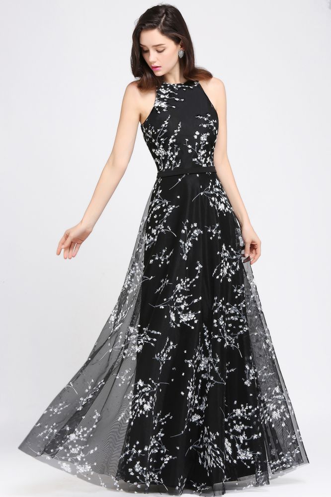 Black Long A-line sleeveless Evening Dresses - VelvetHem