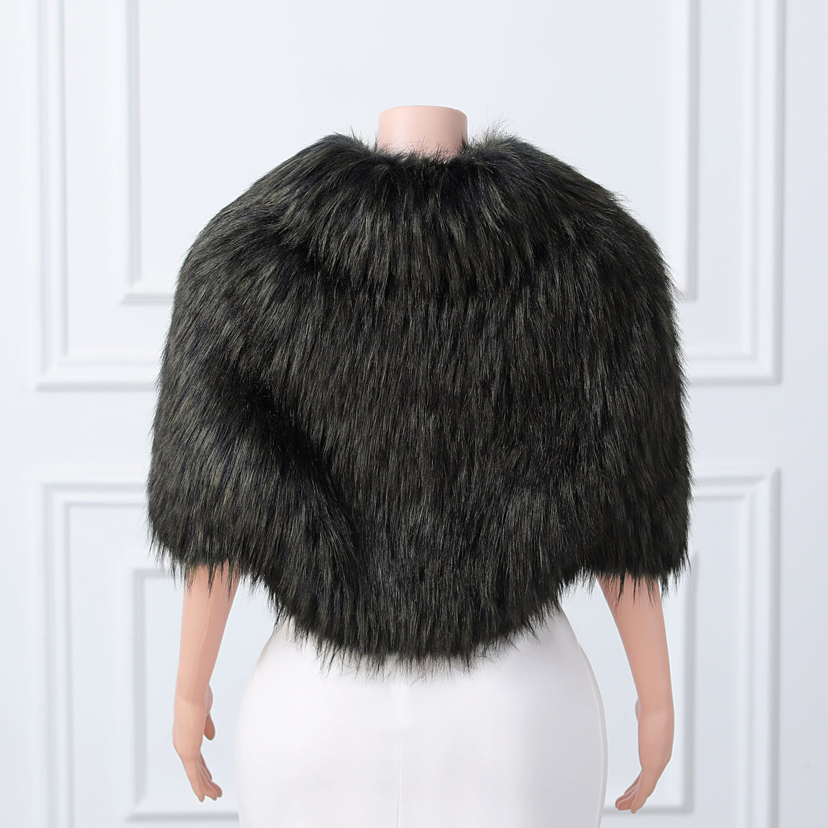 Black Mid-length Butterfly Sleeve Long Faux Fur Coat