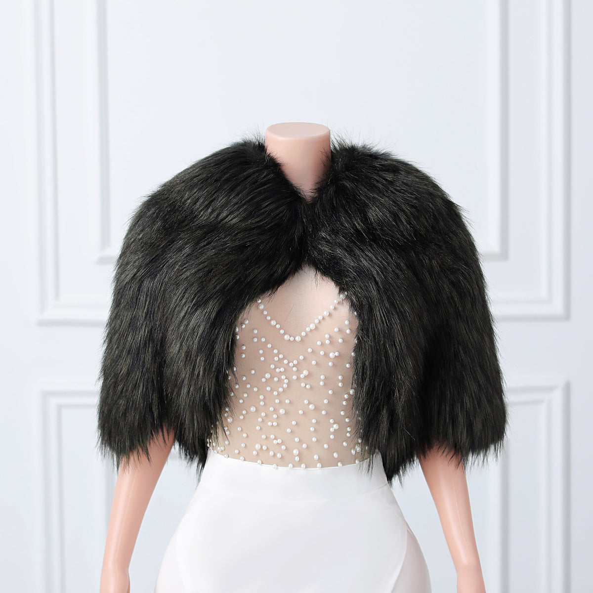 Black Mid-length Butterfly Sleeve Long Faux Fur Coat