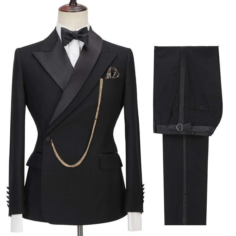 Black Peaked Lapel Designer Slim-Fit Formal Men's Business Suitss