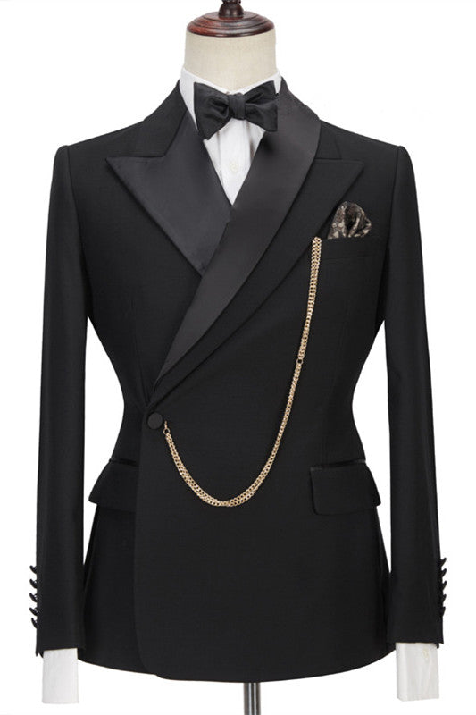 Black Peaked Lapel Designer Slim-Fit Formal Men's Business Suitss