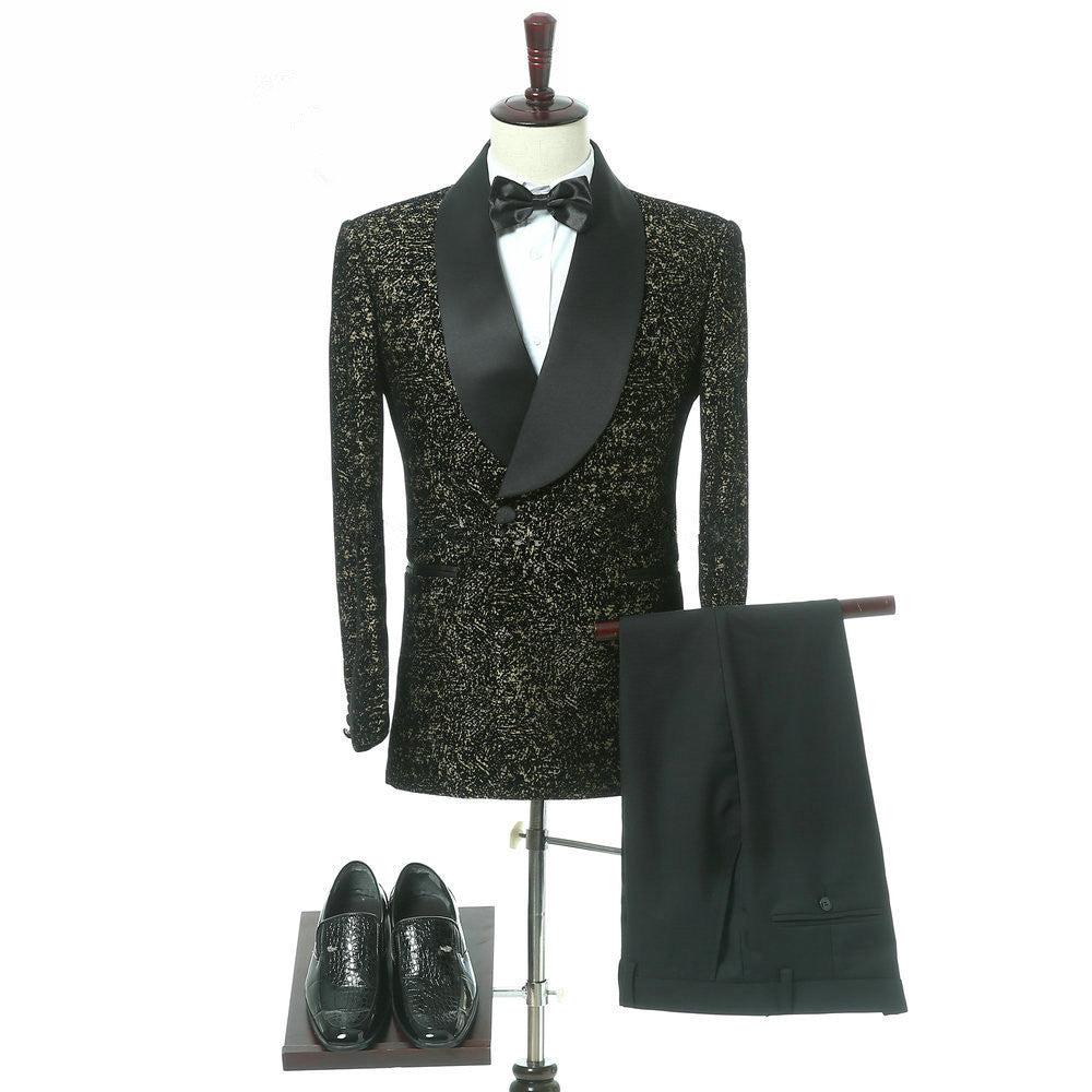 Black Slim-Fit Shawl Lapel Double Breasted Wedding Groom Suits