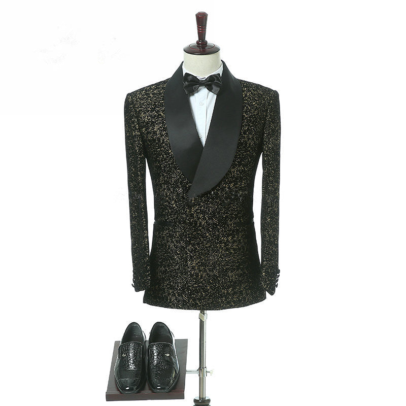 Black Slim-Fit Shawl Lapel Double Breasted Wedding Groom Suits