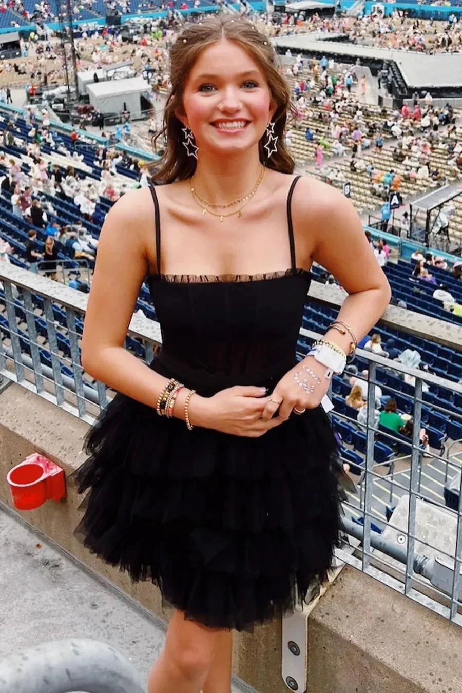 Black Spaghetti Straps Tulle Tiered Short Homecoming Dress by KissProm