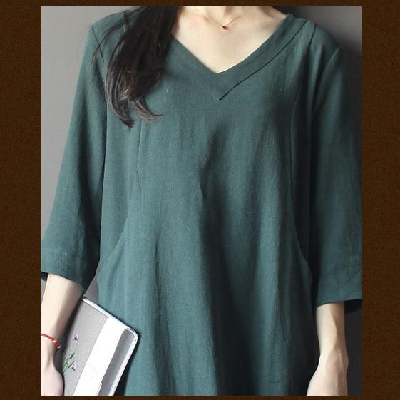 blackish green linen sundress cotton maxi dress