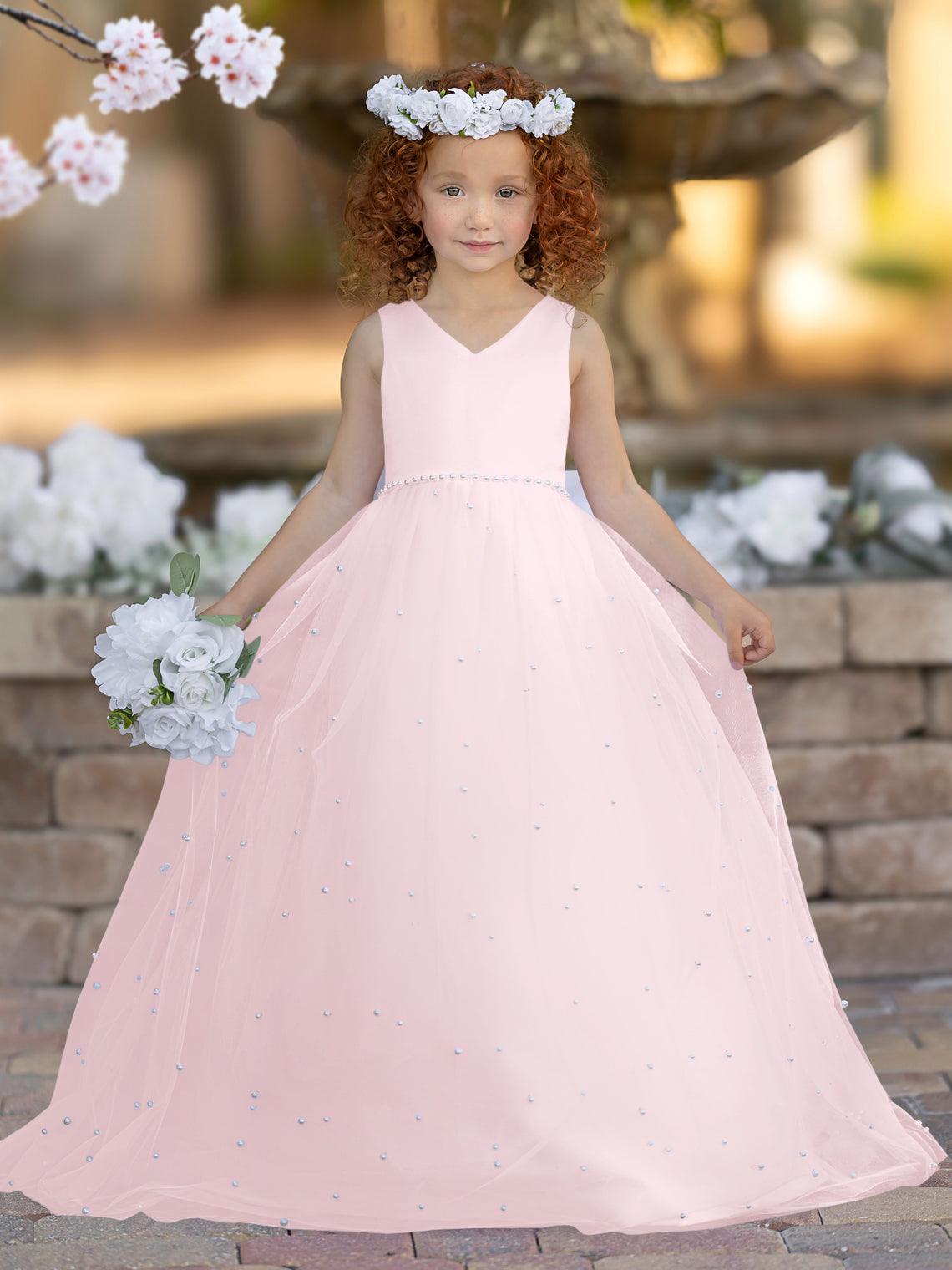 Elegant Princess Ball Gown Satin & Tulle Flower Girl Dress - View 14 | VelvetHem