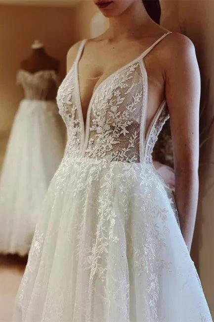 Boho A-line V-neck Backless Sleeveless Wedding Dresses With Lace (ZD14924) - View 3 | VelvetHem