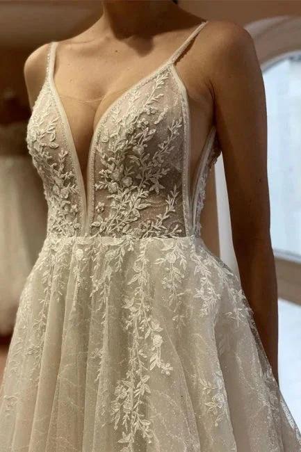 Boho A-line V-neck Backless Sleeveless Wedding Dresses With Lace (ZD14924) - View 4 | VelvetHem