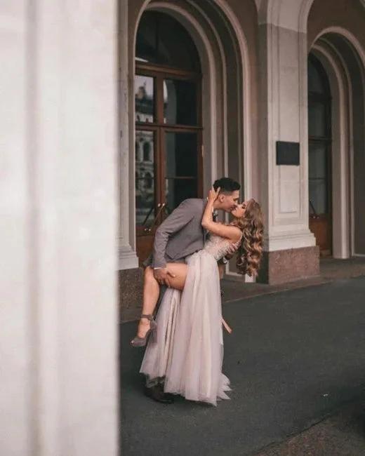 Boho A-line V-Neck Slit Wedding Dresses with Lace (ZD16434)