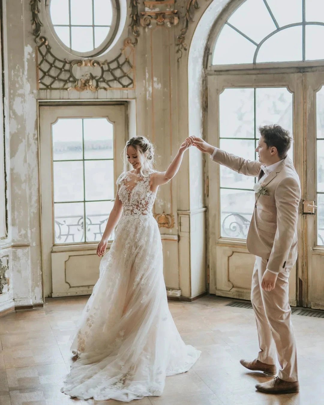 Boho Long A-line Tulle Wedding Dress with Lace Appliques (ZD15056) - View 8 | VelvetHem