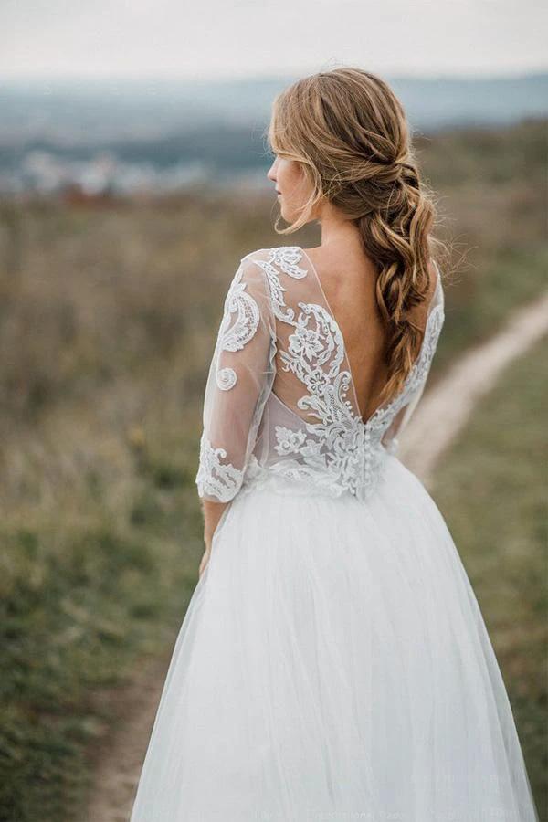 Boho Wedding Dress Low Open Back Bridal Gown Separates Wedding Dress (ZD15285)