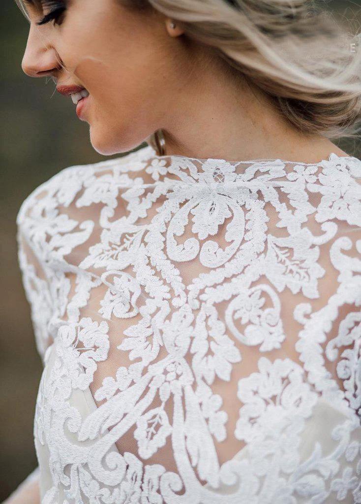 Boho Wedding Dress V Back Bridal Lace Gown Separates Wedding Dress (ZD15287)