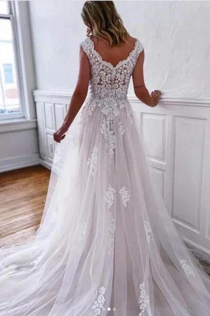 Boho White A-Line Sleeveless Wedding Dresses With Lace (ZD14610) - View 2 | VelvetHem
