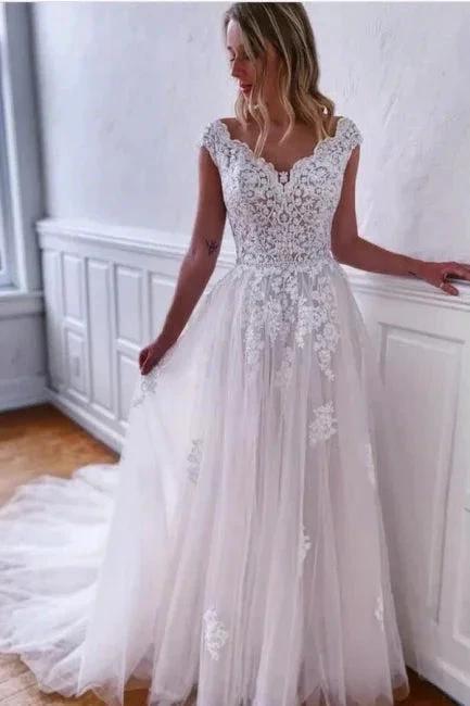 Boho White A-Line Sleeveless Wedding Dresses With Lace (ZD14610) - VelvetHem