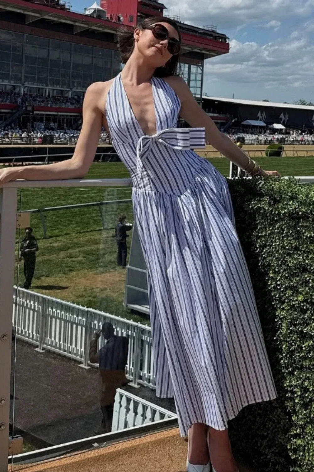 Bow Halter Striped Dress with Premium Everyday Styling Boutique Fashion Style