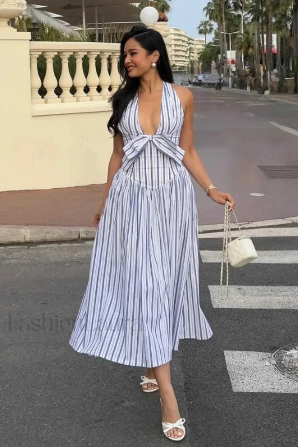 Bow Halter Striped Dress with Premium Everyday Styling Boutique Fashion Style