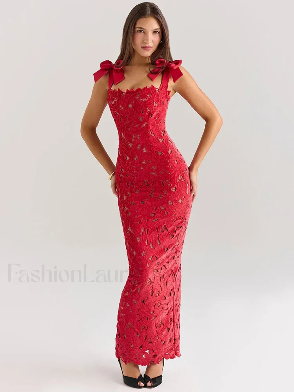 Bow Lace Backless Maxi Dress