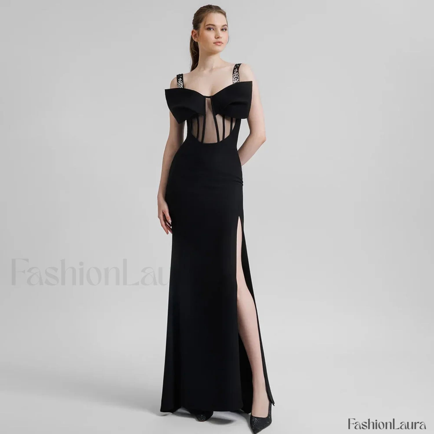 Bow Mesh Spaghetti Maxi Dress