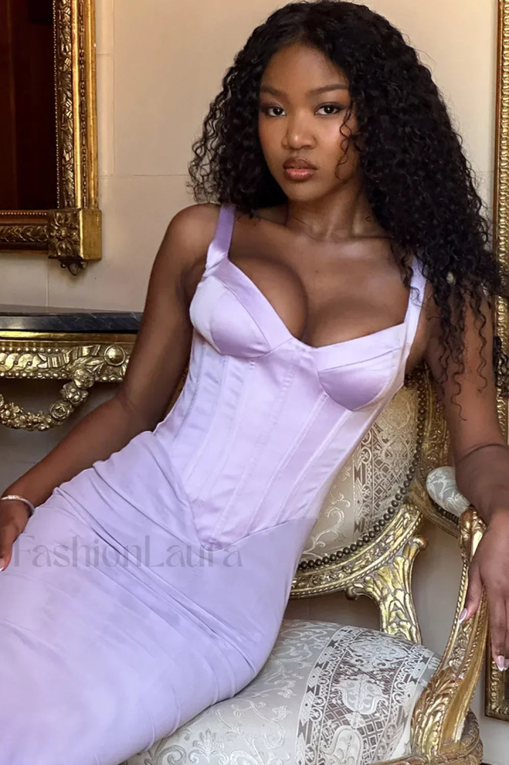 Breeze Orchid Satin Charming Corset Maxi Dress